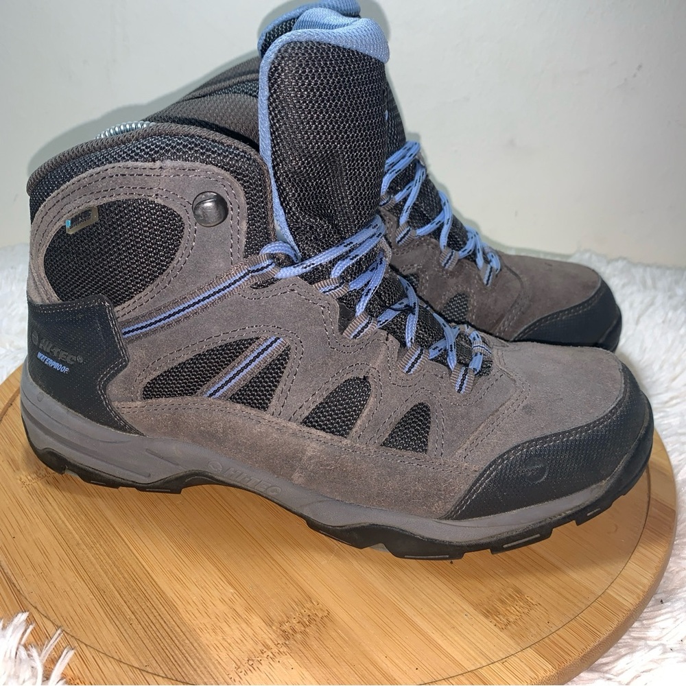 Hi-Tec Hiking Boots Women’s Size 9 Grey Blue Ankle Lace Up Waterproof